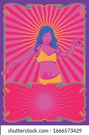 Dancing Girl Psychedelic Art Poster, Belly Dance, Colorful Background