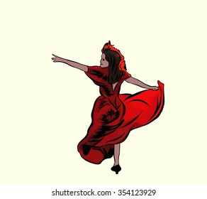dancing girl in a red dress