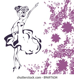 Dancing girl in retro card