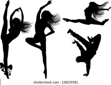 Dancing girl silhouettes and boy