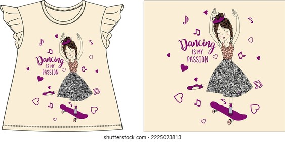 dancing girl 
t shirt graphic design vector illustration digital file