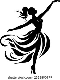 Dancing girl vector illustration of black silhouette. Dancer girl on a white background