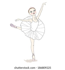 Dancing girl in a white dress and pointe.