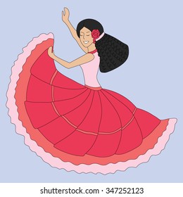 Dancing girl, woman. Gypsy. Vector. Drawn by hand.