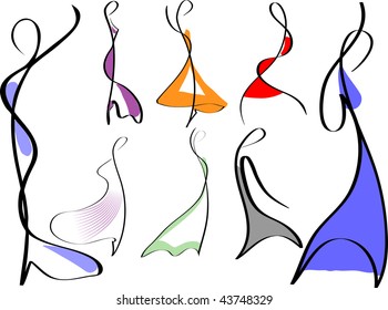 dancing girls. Abstract flourishes set.
