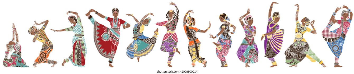 Dancing girls in bright oriental costumes