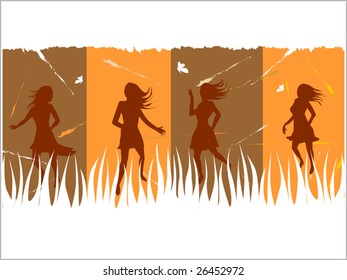 dancing girls in colour background	