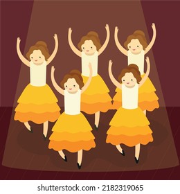 Dancing girls in dresses, illustration