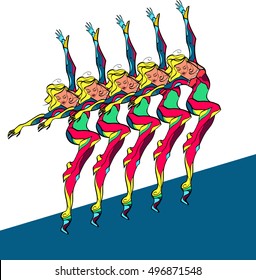 dancing girls group.hand drawn colorful girls