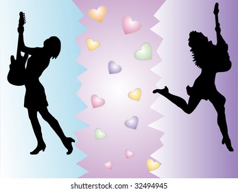 dancing girls with guitars - vector