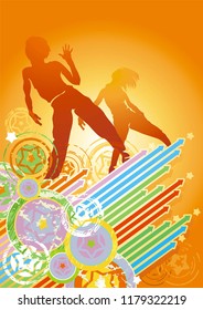 Dancing girls in a nightclub. Elegant template with young detailed silhouettes of women’s. Vector illustration for print or background