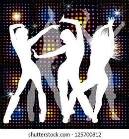 Dancing girls on the background lights. vector