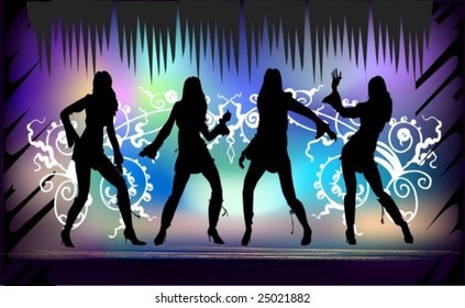 dancing girls on the blue background