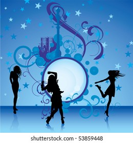 dancing girls on blue background