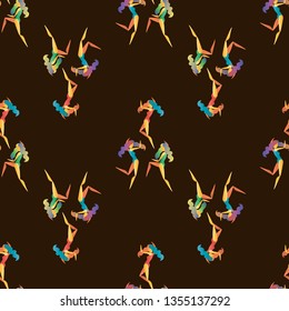 dancing girls on a dark background vector seamless pattern