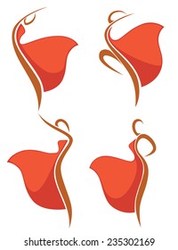 dancing girls in red dresses, vector collection