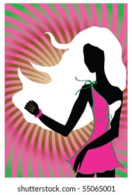 Dancing girl's silhouette pink