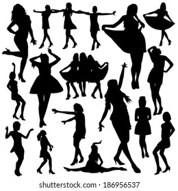 Dancing girls silhouettes set