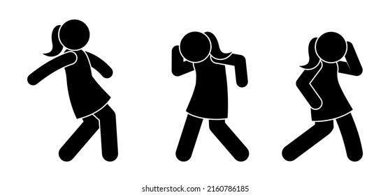 dancing girls, stick figure female silhouette, dancer icons set