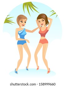Dancing girls vector illustration with background