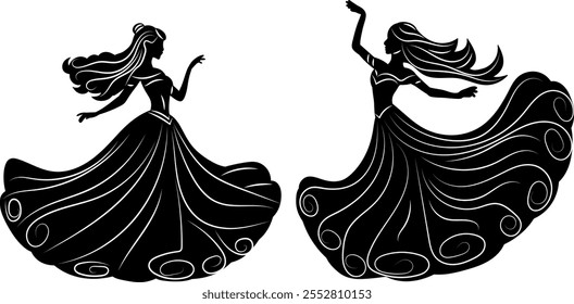 dancing girls, women silhouette, vector