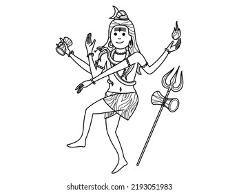 Dancing god Shiva Nataraj. Linear contour vector doodle drawing.