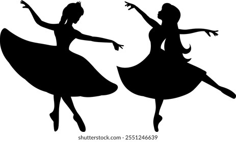 dancing graceful ballerinas silhouette vector