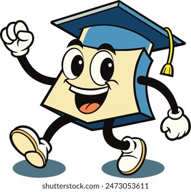 Dancing graduation cap cartoon, groovy, retro