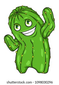 Dancing Green Cactus. Mascot of happy cactus character. Mexican style vector illustration in cartoon technique. Party sticker, t-shirt print or logo.