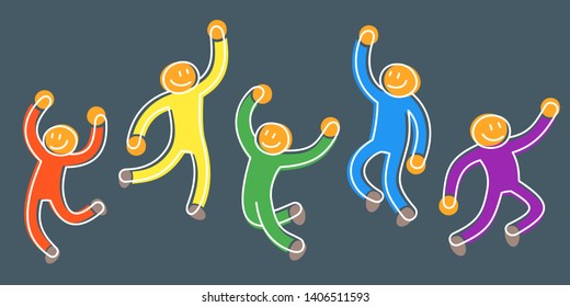 Dancing group of people on fun party as concept of happiness and joy of success