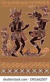 
Dancing Guineans with drums, in national cult costumes.
