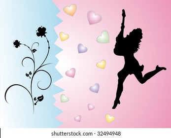 dancing guitar girl - vector