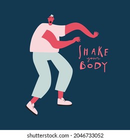 Dancing guy, dynamic movements, funny cartoon character man Vector