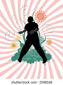 Dancing Guy with Funky Retro Grunge Background
