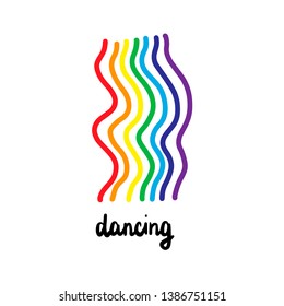Dancing hand drawn illustration with cute rainbow activity. Carton sryle minimalism colorful