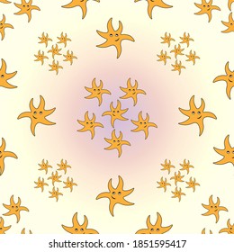Dancing hand drawn starfish seamless pattern
