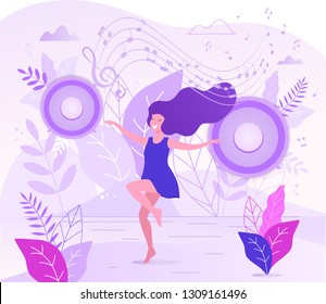 Dancing happy girl vector illustration.