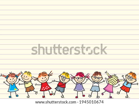 Dancing happy kids, banner, vector funny conceptual illustration
