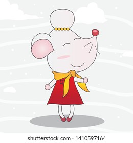 Dancing Happy Mouse. Vector Illustration for the Year of Rat, Chinese Style.