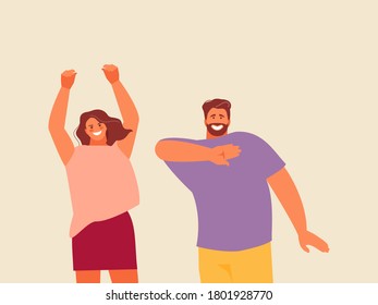 Dancing happy young people. Active leisure and holiday. Vector characters