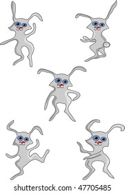 Dancing hares on a white background