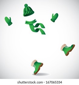 Dancing hat, mittens and boots. EPS 10 vector, grouped for easy editing. No open shapes or paths.