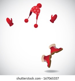 Dancing hat, mittens and boots. EPS 10 vector, grouped for easy editing. No open shapes or paths.