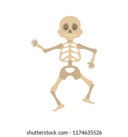 Dancing hilarious skeleton color vector icon. Flat design