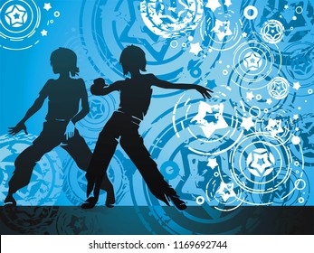 Dancing hip-hop people. Elegant template with group of young detailed silhouettes of girls. Vector illustration for print or background