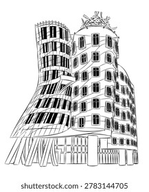 Dancing House Ginger and Fred Prague Praha Czech Republic bw Illustration
