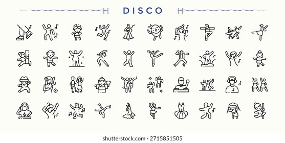 Ícone de dança. Conjunto de ícones de linha de vetor do Hip Hop. Traçado de vetor editável minimalista. Entretenimento incluído, hip hop, dançarino, break dance, dança e muito mais. Pixel perfeito. Vetor editável.