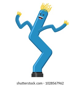 Dancing Inflatable Blue Tube Man In Flat Style Isolated On White Background. Wacky Waving Air Hand For Sales And Advertising. Vector Illustration