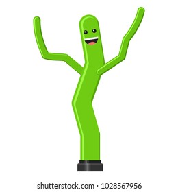 Dancing Inflatable Green Tube Man In Flat Style Isolated On White Background. Wacky Waving Air Hand For Sales And Advertising. Vector Illustration