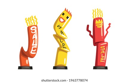 Dancing Inflatable Tube Man Set, Colorful Inflatable Tube for Advertising Cartoon Vector Illustration